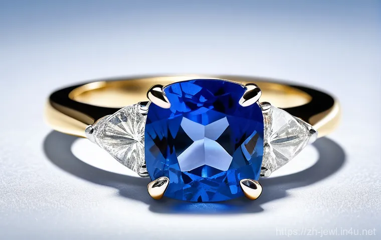 사파이어 쥬얼리의 특성과 관리법 - **A close-up of a stunning cornflower blue sapphire ring,** expertly cut and polished, showcasing it...