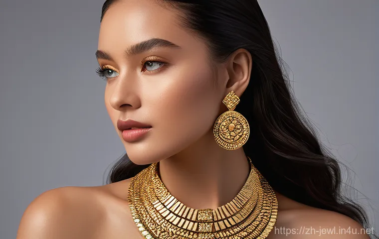 스타일별 골드 체인 목걸이 - A young woman, elegantly posed, wearing a plain white T-shirt or a simple, fitted blouse. Her neck i...