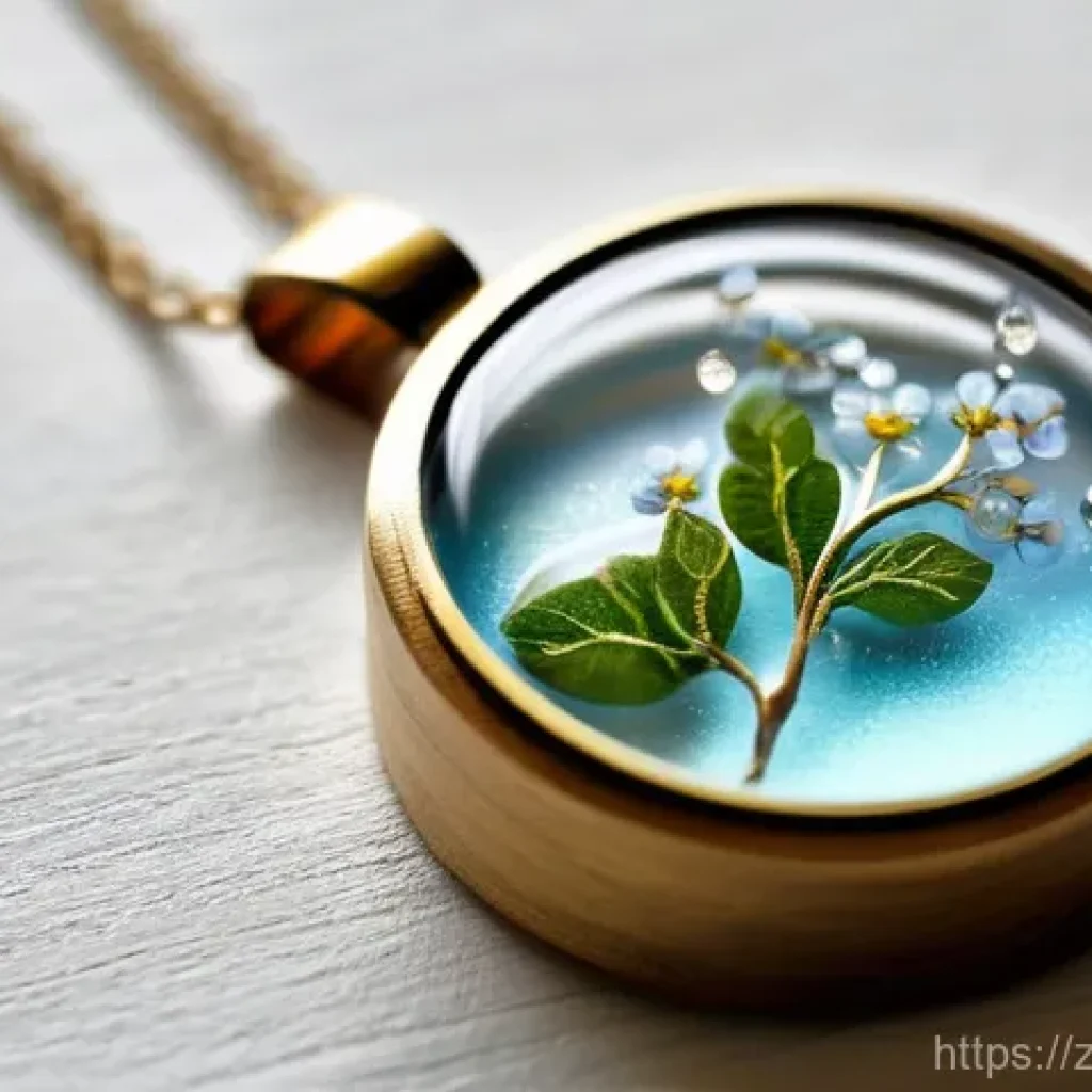 레진 아트 쥬얼리 제작 키트 - **Prompt 1: Enchanting Forest Whisper Pendant**
    A close-up, high-definition studio shot of a per...