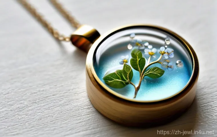 레진 아트 쥬얼리 제작 키트 - **Prompt 1: Enchanting Forest Whisper Pendant**
    A close-up, high-definition studio shot of a per...