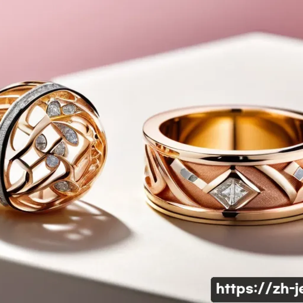 18K와 24K 골드의 차이 - A close-up shot of elegant 18K gold jewelry pieces showcasing a variety of colors including rose gol...