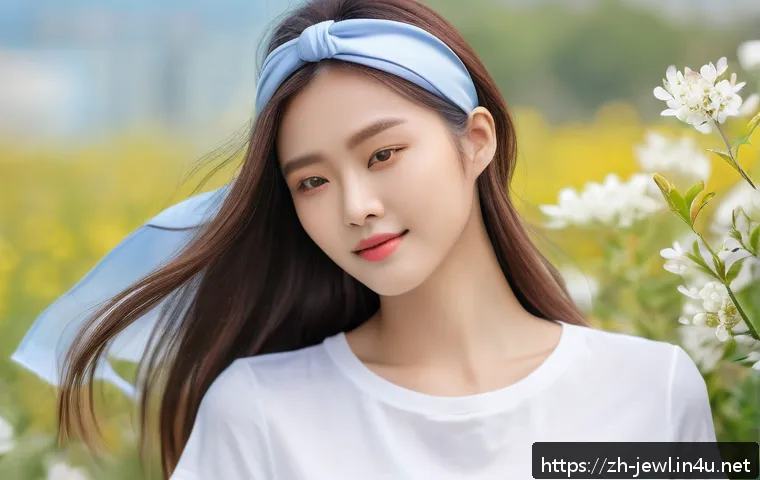 헤어밴드와 헤어핀 트렌드 - A stylish young woman with long flowing hair wearing a soft, pastel-colored silk headband that gentl...