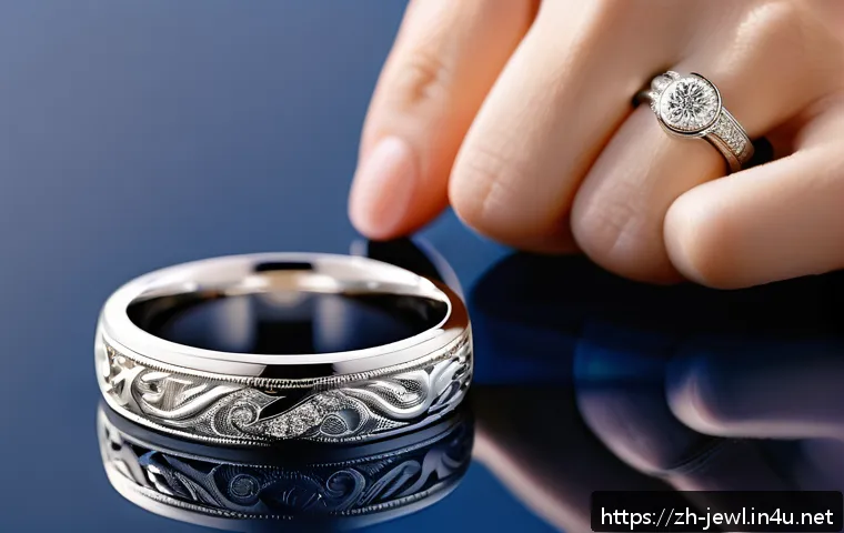 브랜드별 웨딩 쥬얼리 비교 - A close-up image of an elegant platinum wedding ring featuring intricate hand-engraved traditional p...