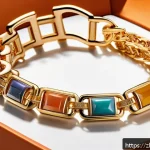 에르메스 쥬얼리 라인업 리뷰 - A luxurious Hermes jewelry display featuring a handcrafted 18K gold bracelet inspired by equestrian ...