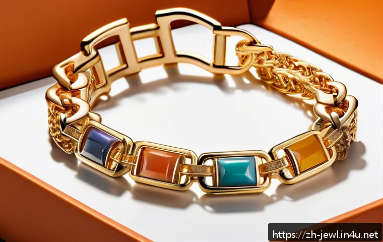 에르메스 쥬얼리 라인업 리뷰 - A luxurious Hermes jewelry display featuring a handcrafted 18K gold bracelet inspired by equestrian ...